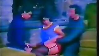 Retro Italian threesome sex with big tits and stockings