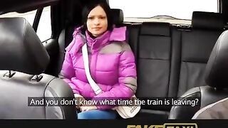 A hot girl is sleeping with her taxi driver in the car