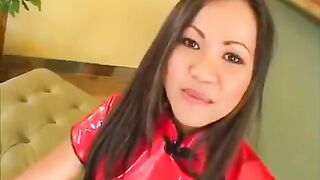 Korean hottie getting banged by two guys in threesomes