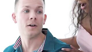 Demi Sutra massages her best friend’s cock before giving a deepthroat blowjob