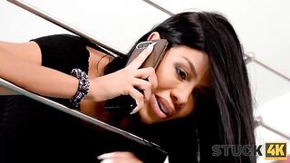 A busty Latina got stuck and was nailed in a steamy scene