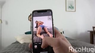 Step sister sucks my huge cock while her BF is on phone