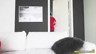 A man harshly fucks a beauty in the shower, delivering intense 60fps action