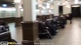 In the toilet, a Russian girl was fucked by a pick-up boy