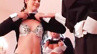 Three girls have lesbian sex after being forced by a strict nun in a hardcore group scene