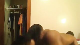 A brunette punished the guy for disobedience with a strapon on the bed