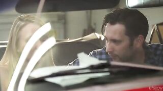 Red convertible car with a passionate girl who loves sex and fucks intensely