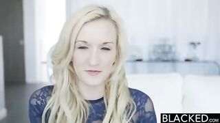 Blonde girl uses a vibrator while fucking with a black guy