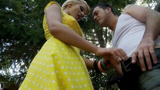 A hot chick is getting fucked on a motorcycle with passion