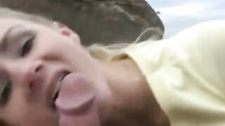 The guy rewarded the girl with a dessert of sperm on the face