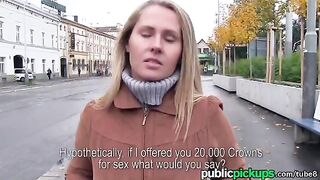 A hot blonde is fucking to buy a new sofa