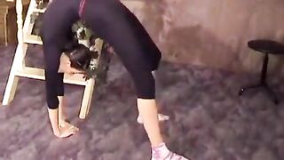 The beautiful gymnast has no boyfriend, so she practices with herself
