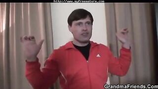 Hot sex of grandfather, grandson and grandmother in a threesome