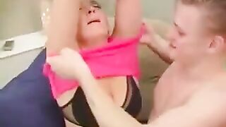 A man fucks his mom or grandmother in a chair in this hot video