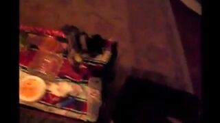 A drunken girl was picking up guy’s cock from the trash