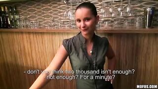 A beautiful girl-bartender agreed to have sex with the man