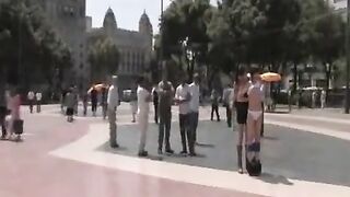 Group sex in public place with young beautiful girls, full of energy and passion