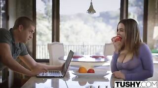 Natasha Niis gets fucked by her husband right after breakfast in bed