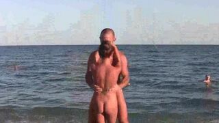 Nude acrobats are fucking on the naked beach