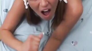 Standing doggy style sex with a skinny teen and an intense oral session