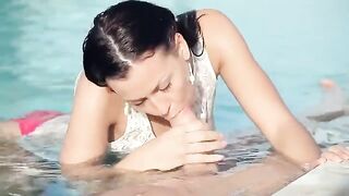 Russian beauty has sex in the pool with a handsome guy