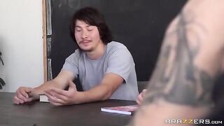 The guy fucked the girl whose legs were tied to bed