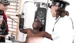 Negro guy fucks two girls in latex suits