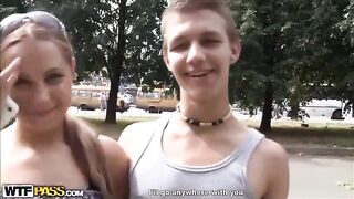 The guy made a neat tongue on two pretty babes