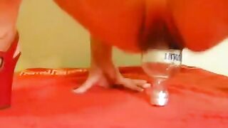Bottle fisting and hard sex with a big dildo