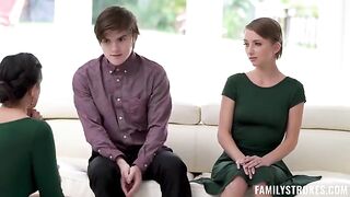 The stepmom shares a holiday treat with her stepson and his girlfriend