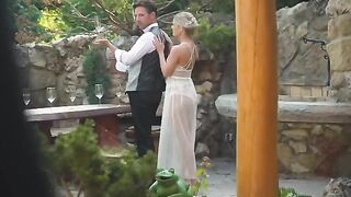 Blonde beauty and her friend in a passionate honeymoon threesome