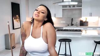 Shooting balls for boob shots with a stunning brunette featuring big tits and piercings