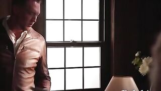 Two hot blondes and a guy in an intense FFM threesome scene