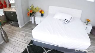 The coach fucks a blonde in pussy and makes creampie