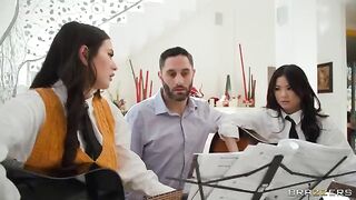 Young pussy-whipped trio gets torn up and cummed on in stockings