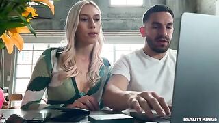 Cute blonde has sex on the couch in a steamy scene