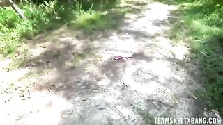 A girl cannot restrain her nymphomaniac urges on the nature backdrop