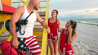 Two horny lifeguards fucked a girl in an FFM threesome