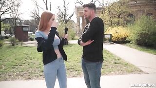 Two redheads have sex without using their hands, just mouths