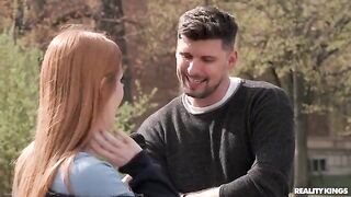Two redheads have sex without using their hands, just mouths
