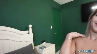 A girl in shorts is fucking with a guy from the first view