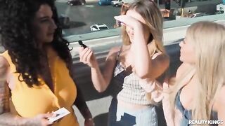 A pair of girls are having fun on the strip