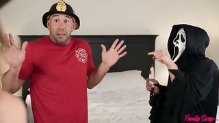 Unexpected visitors have fun with two sexy and attractive girls