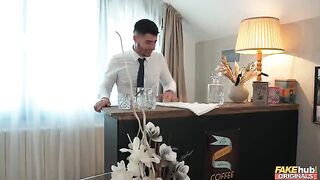 A guy finished in the mouth of the sexy blonde lady