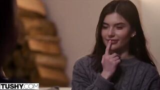 Two hot girlfriends, Talia and Stefany, enjoy a sensual anal threesome