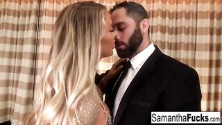 The busty blonde Samantha Saint enjoys sex in the hotel room