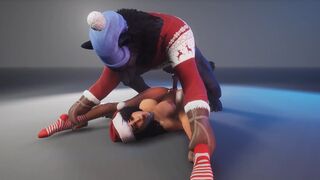 A curvy woman is being fucked by a werewolf on Christmas day