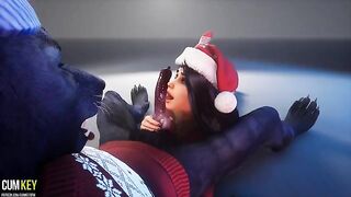A curvy woman is being fucked by a werewolf on Christmas day