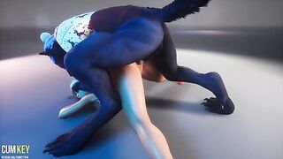 A curvy woman is being fucked by a werewolf on Christmas day