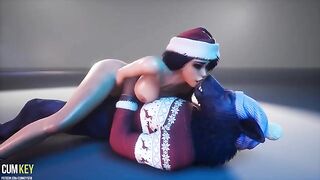 A curvy woman is being fucked by a werewolf on Christmas day